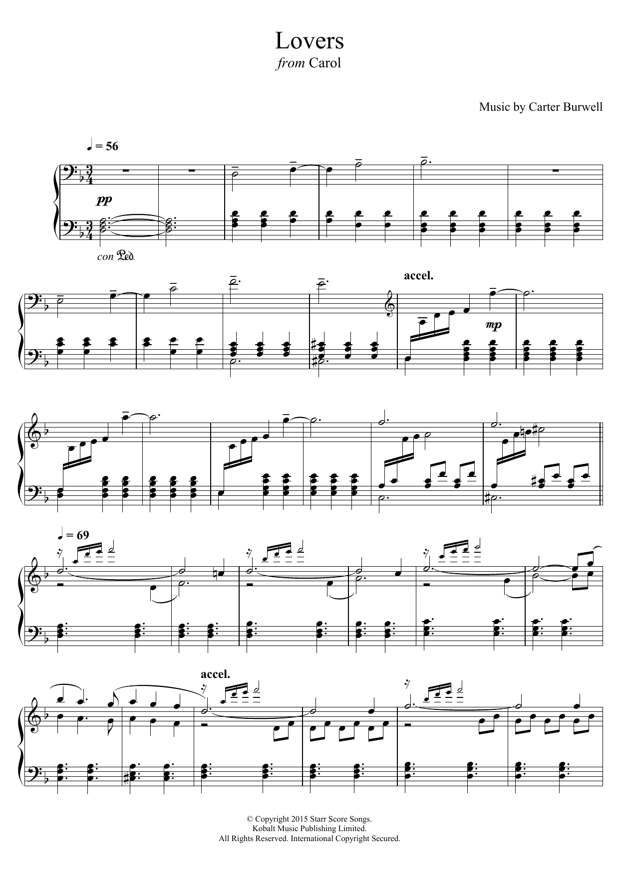 Download Carter Burwell Lovers (from 'Carol') Sheet Music and learn how to play Piano PDF digital score in minutes