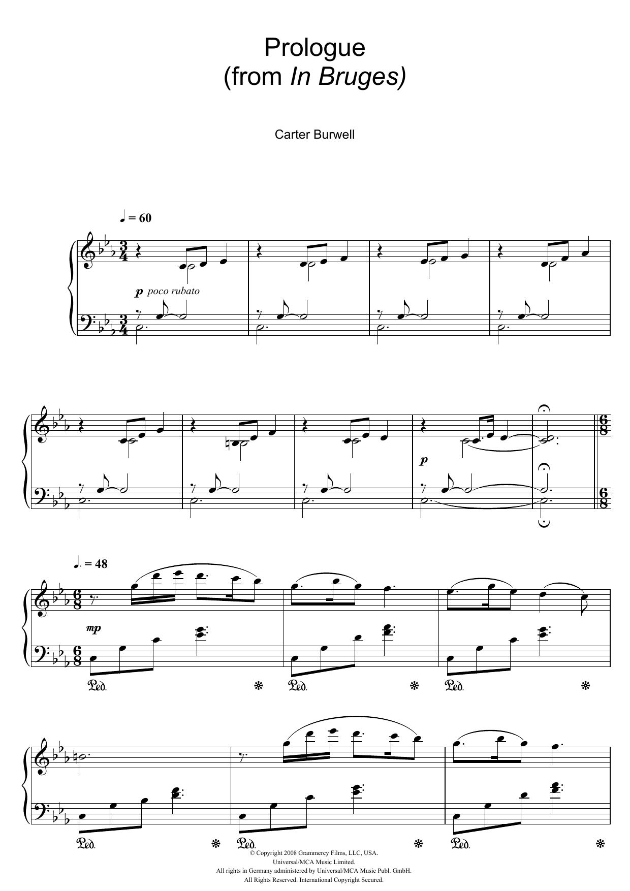Download Carter Burwell Prologue (from In Bruges) Sheet Music and learn how to play Piano PDF digital score in minutes
