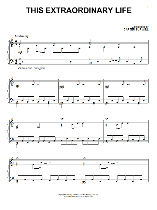 Download Carter Burwell This Extraordinary Life Sheet Music and learn how to play Piano PDF digital score in minutes