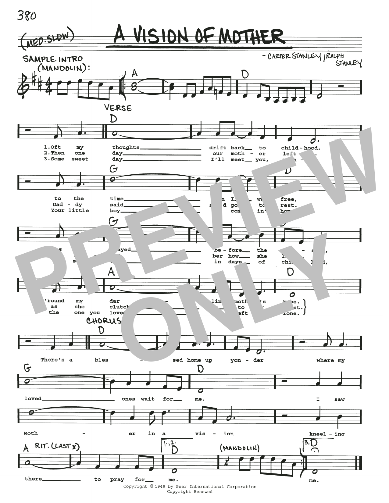 Download Carter Stanley A Vision Of Mother Sheet Music and learn how to play Real Book – Melody, Lyrics & Chords PDF digital score in minutes