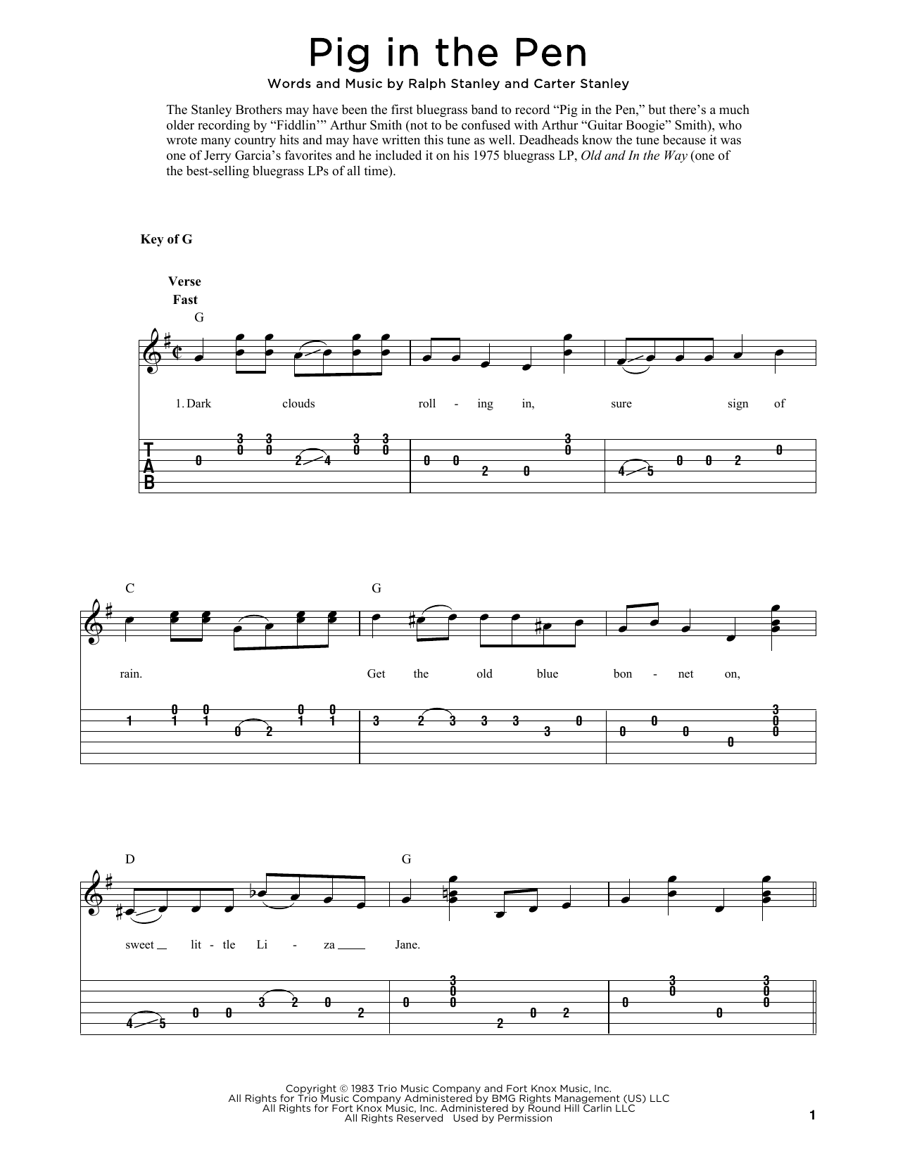 Download Carter Stanley Pig In The Pen (arr. Fred Sokolow) Sheet Music and learn how to play Solo Guitar PDF digital score in minutes