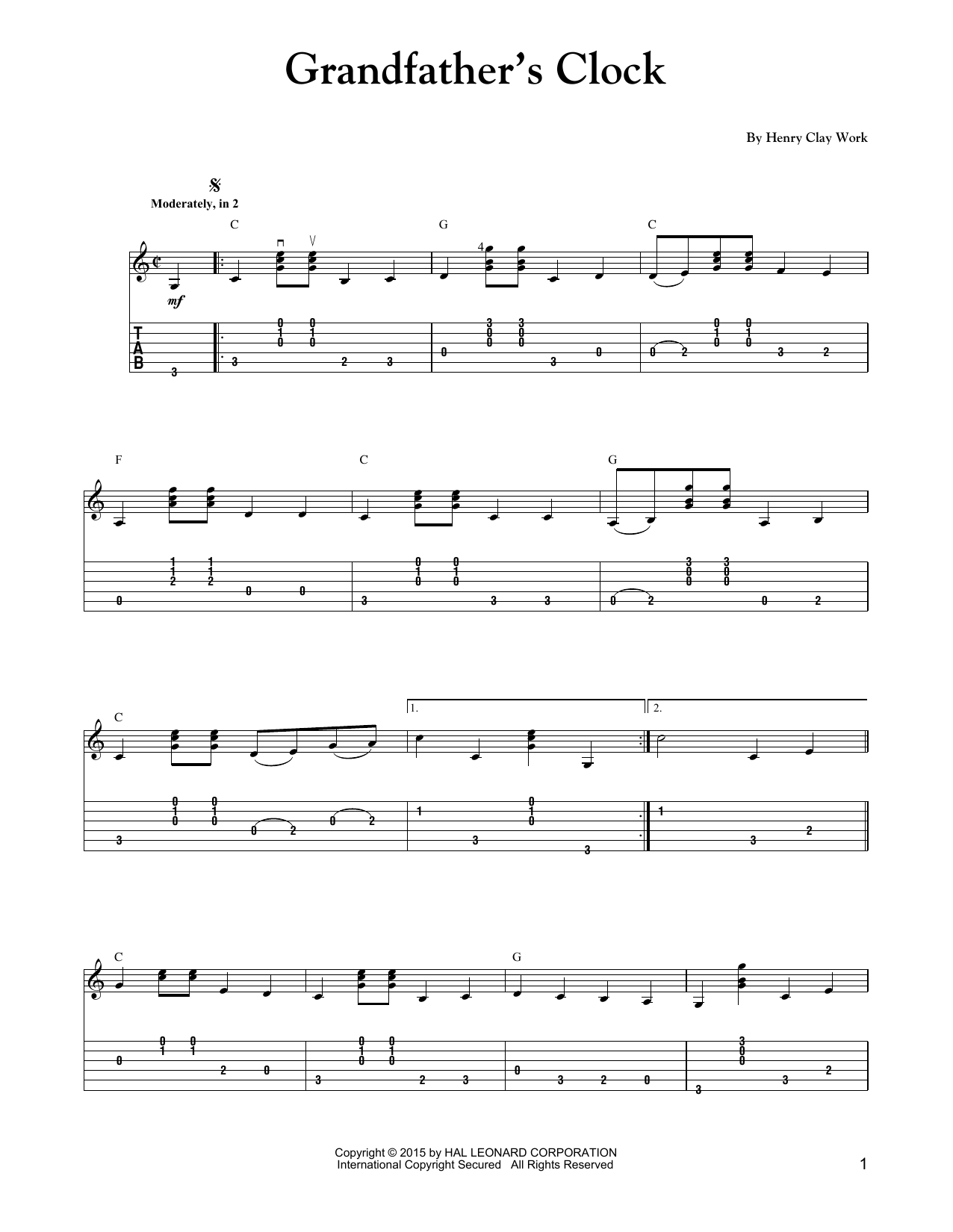 Download Henry Clay Work Grandfather's Clock (Carter Style Guitar) Sheet Music and learn how to play Guitar Tab PDF digital score in minutes