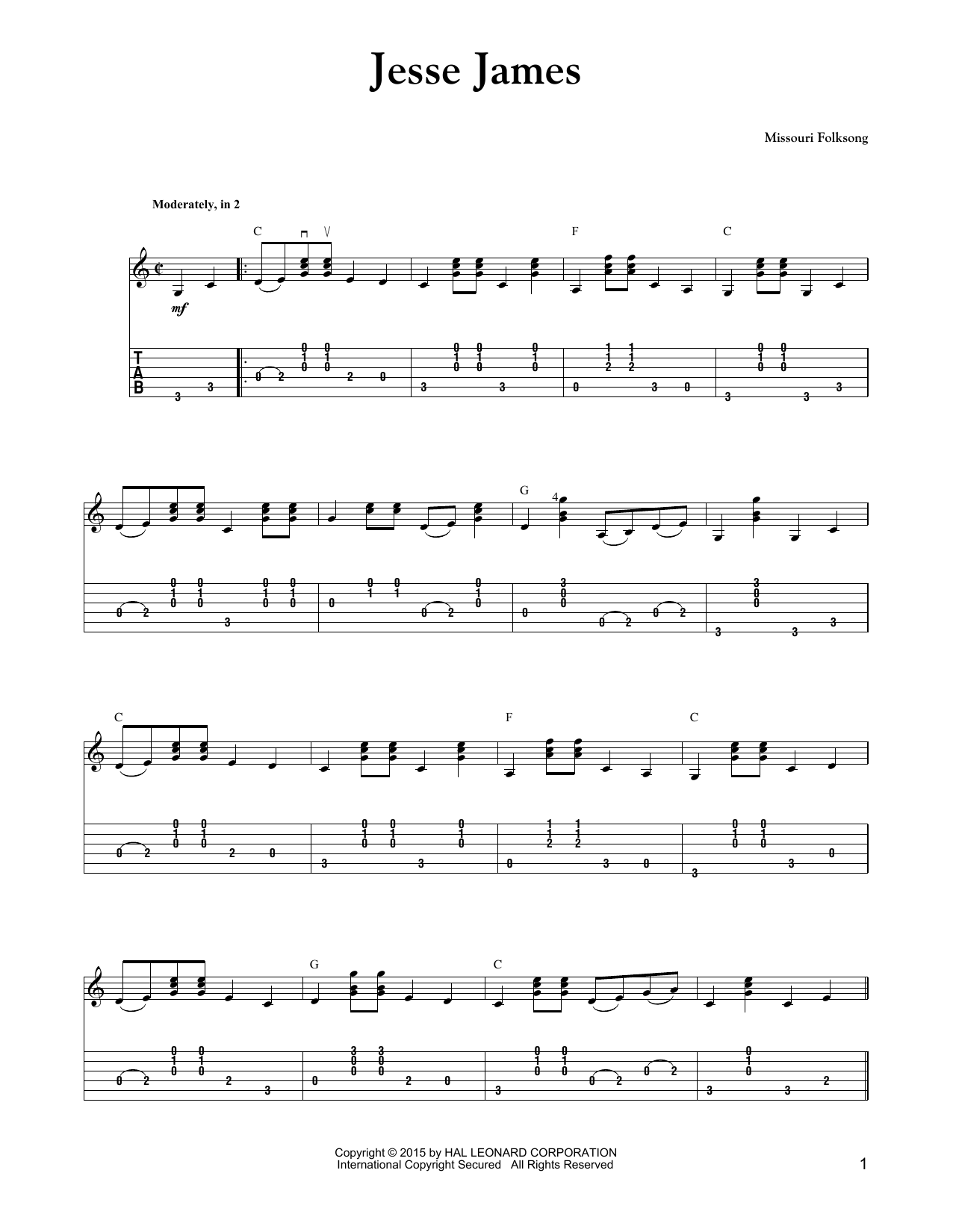 Download The Carter Family Jesse James (Carter Style Guitar) Sheet Music and learn how to play Guitar Tab PDF digital score in minutes