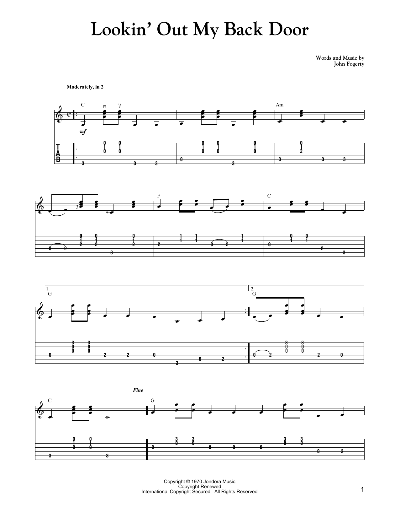Download Creedence Clearwater Revival Lookin' Out My Back Door (Carter Style Guitar) Sheet Music and learn how to play Guitar Tab PDF digital score in minutes
