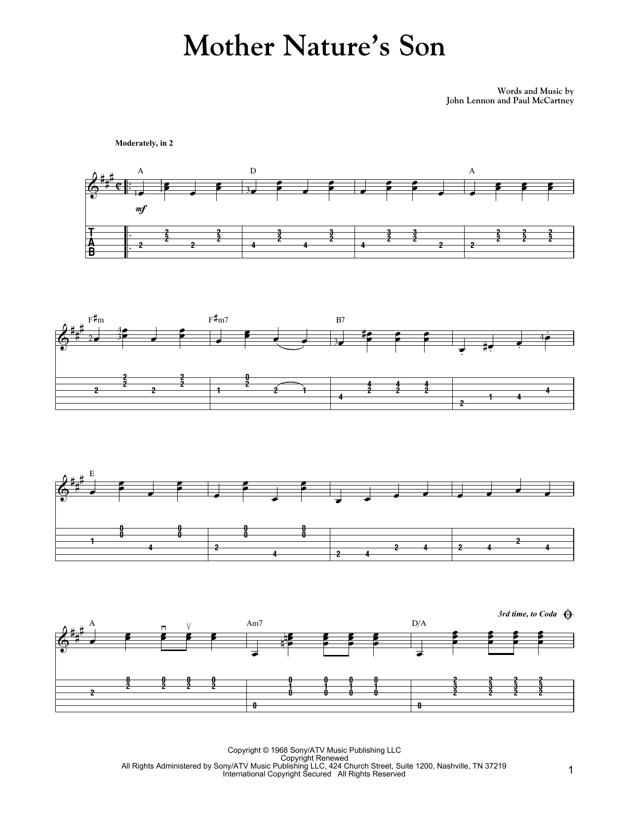 Download The Beatles Mother Nature's Son (Carter Style Guitar) Sheet Music and learn how to play Guitar Tab PDF digital score in minutes