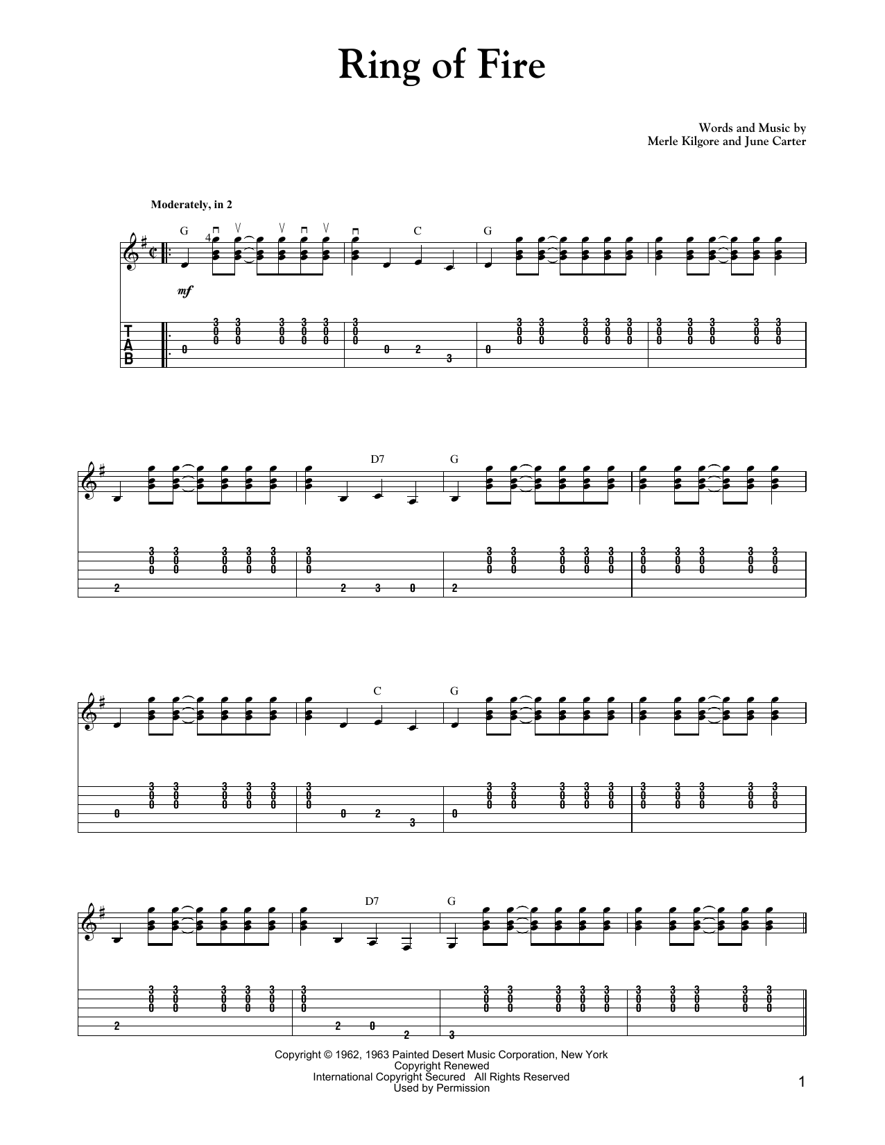 Download Johnny Cash Ring Of Fire (Carter Style Guitar) Sheet Music and learn how to play Guitar Tab PDF digital score in minutes