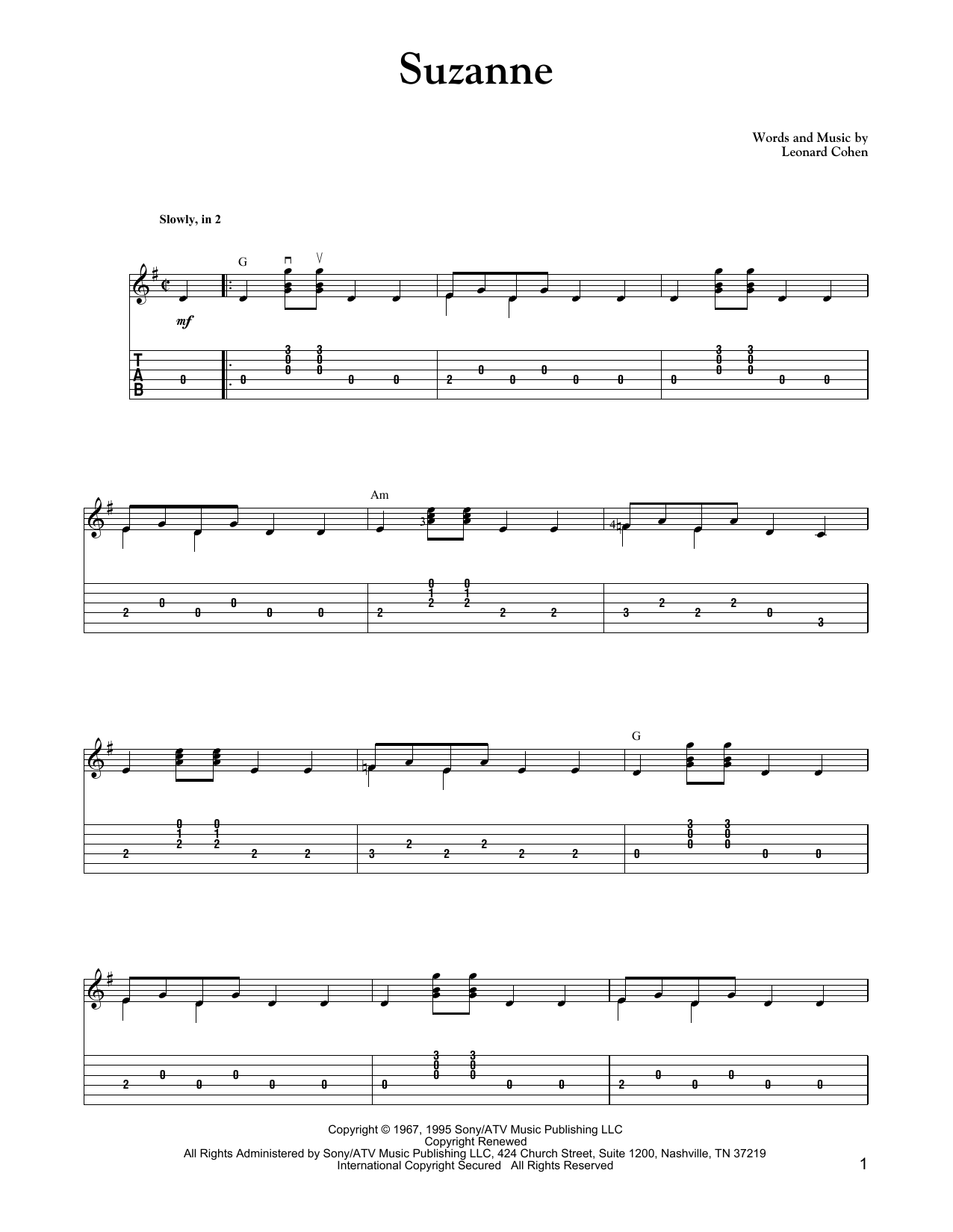 Download Leonard Cohen Suzanne (Carter Style Guitar) Sheet Music and learn how to play Guitar Tab PDF digital score in minutes