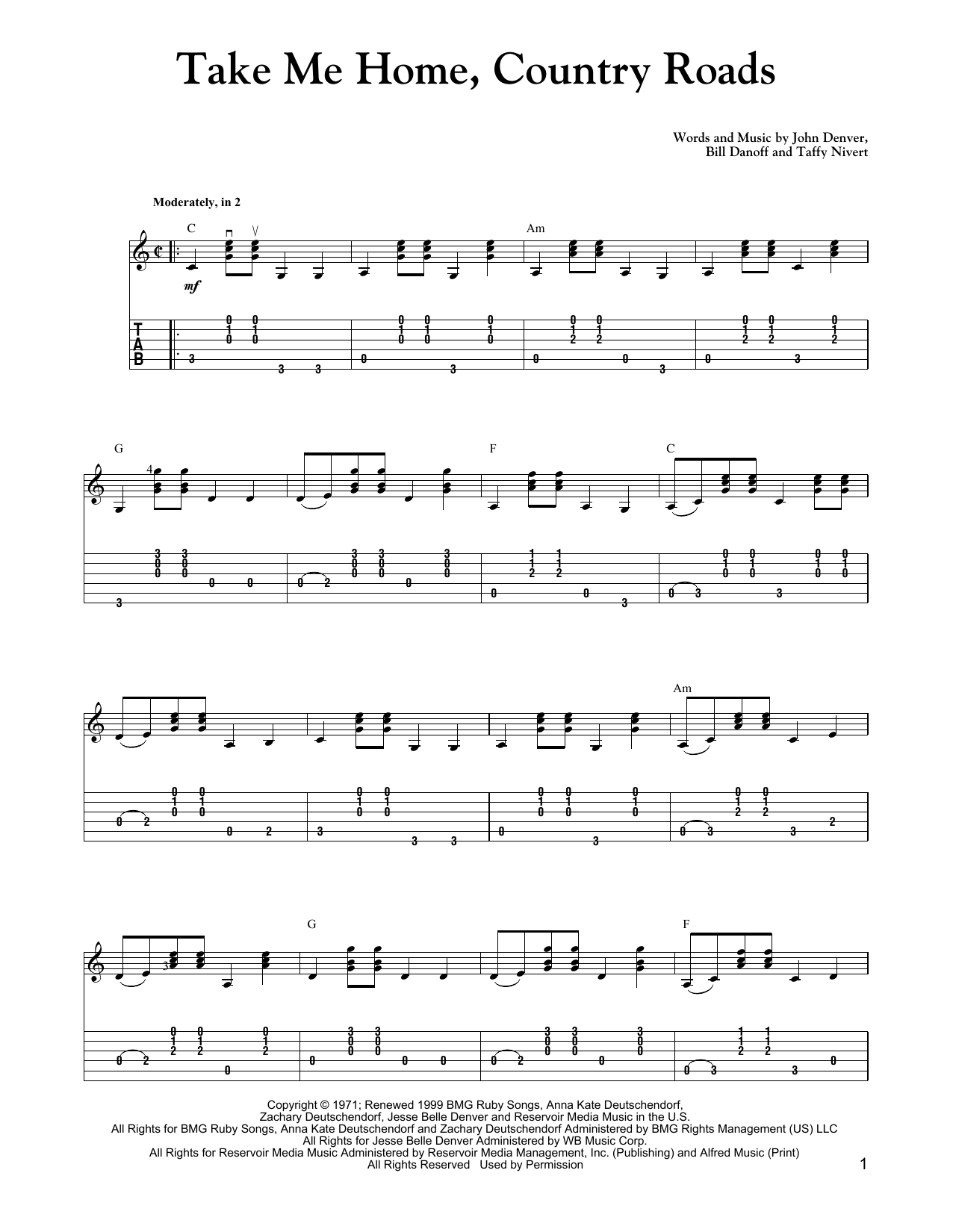 Download John Denver Take Me Home, Country Roads (Carter Style Guitar) Sheet Music and learn how to play Guitar Tab PDF digital score in minutes