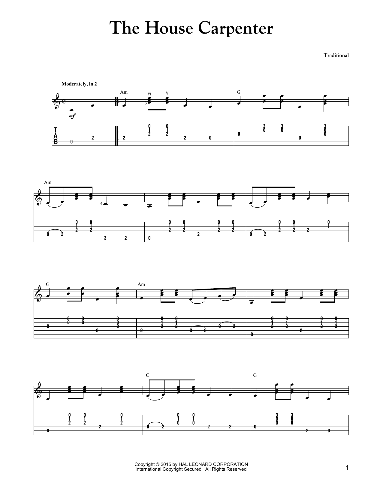 Download The Carter Family The House Carpenter (Carter Style Guitar) Sheet Music and learn how to play Guitar Tab PDF digital score in minutes