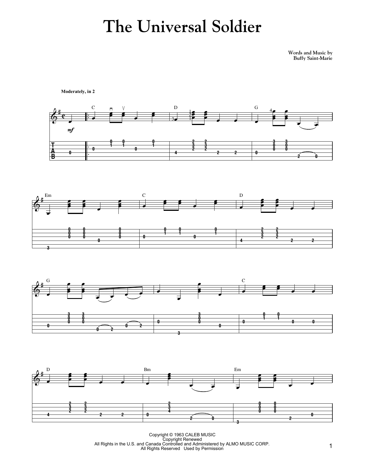 Download Donovan The Universal Soldier (Carter Style Guitar) Sheet Music and learn how to play Guitar Tab PDF digital score in minutes