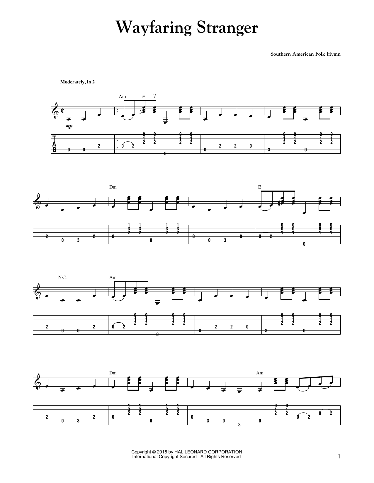 Download Southern American Folksong Wayfaring Stranger (Carter Style Guitar) Sheet Music and learn how to play Guitar Tab PDF digital score in minutes