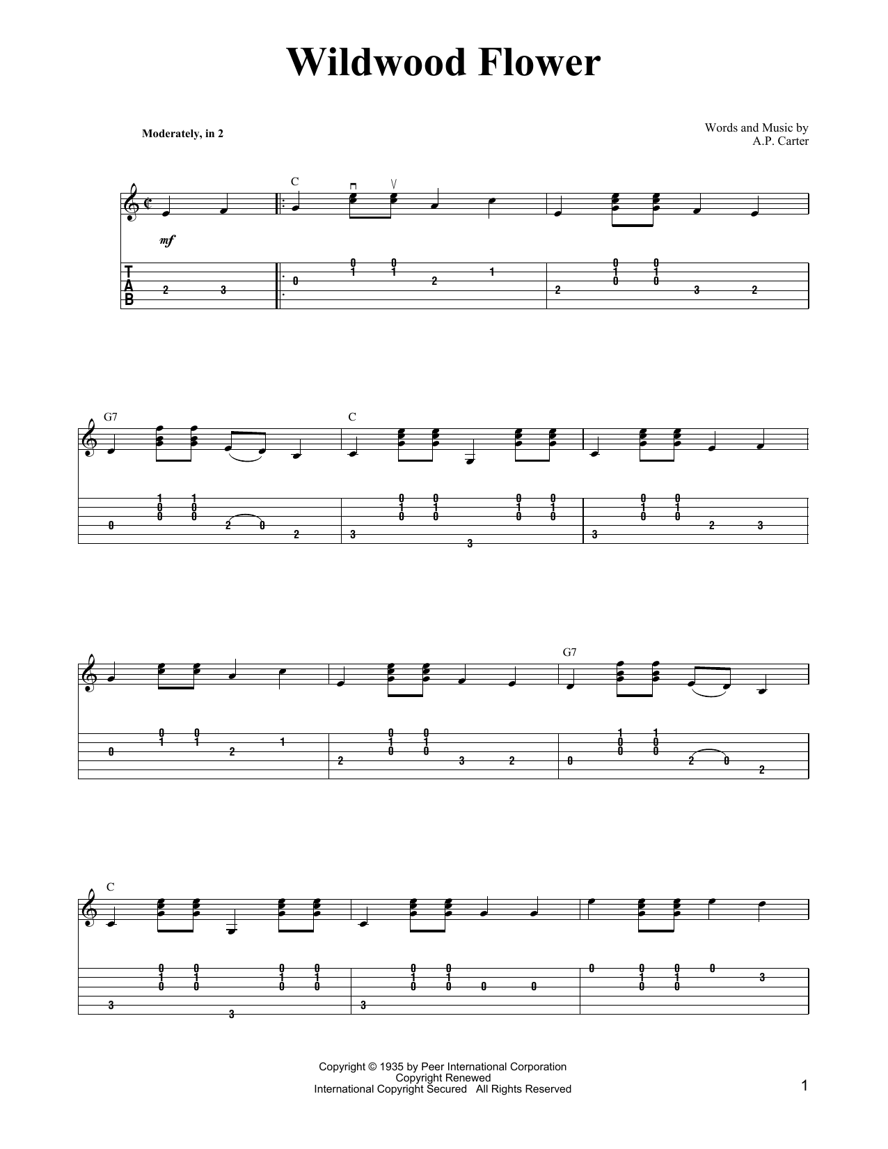 Download Carter Style Guitar Wildwood Flower Sheet Music and learn how to play Guitar Tab PDF digital score in minutes