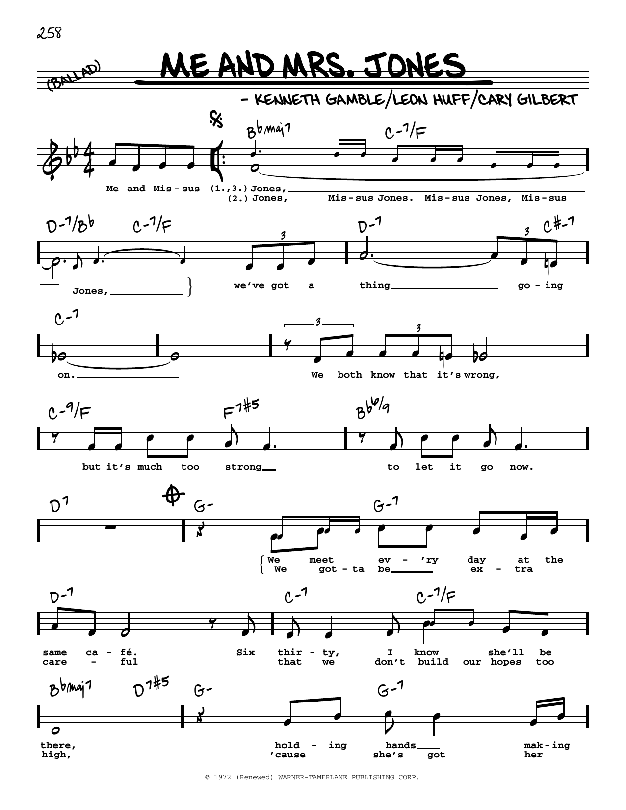 Download Cary Gilbert Me And Mrs. Jones (High Voice) Sheet Music and learn how to play Real Book – Melody, Lyrics & Chords PDF digital score in minutes