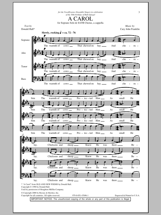 Download Cary John Franklin A Carol Sheet Music and learn how to play SATB PDF digital score in minutes