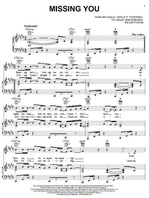 Download Case Missing You Sheet Music and learn how to play Piano, Vocal & Guitar (Right-Hand Melody) PDF digital score in minutes