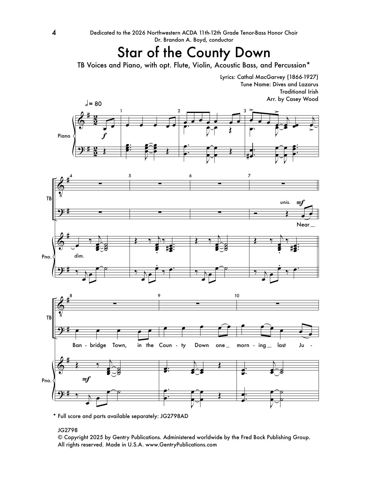 Download Casey Wood Star of the County Down Sheet Music and learn how to play TB Choir PDF digital score in minutes