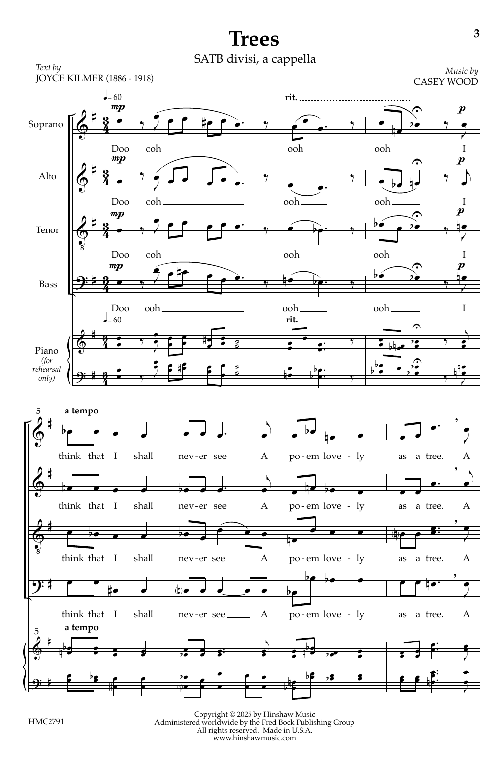 Download Casey Wood Trees Sheet Music and learn how to play SATB divisi Choir PDF digital score in minutes
