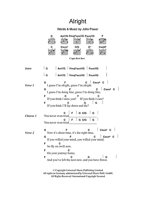 Download Cast Alright Sheet Music and learn how to play Lyrics & Chords PDF digital score in minutes