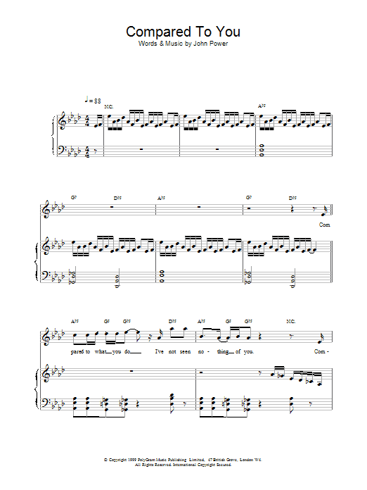 Download Cast Compared To You Sheet Music and learn how to play Piano, Vocal & Guitar (Right-Hand Melody) PDF digital score in minutes