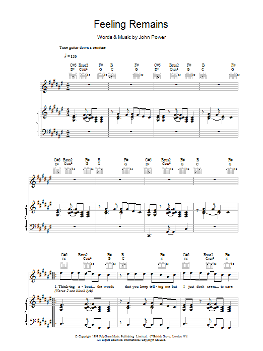 Download Cast Feeling Remains Sheet Music and learn how to play Piano, Vocal & Guitar (Right-Hand Melody) PDF digital score in minutes
