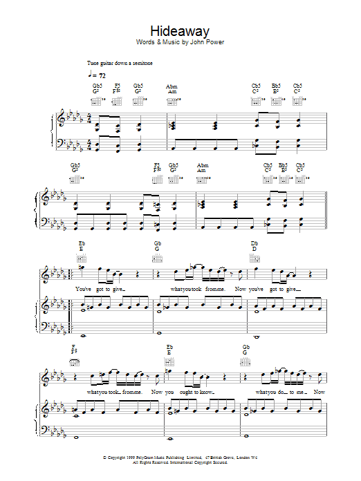 Download Cast Hideaway Sheet Music and learn how to play Piano, Vocal & Guitar (Right-Hand Melody) PDF digital score in minutes