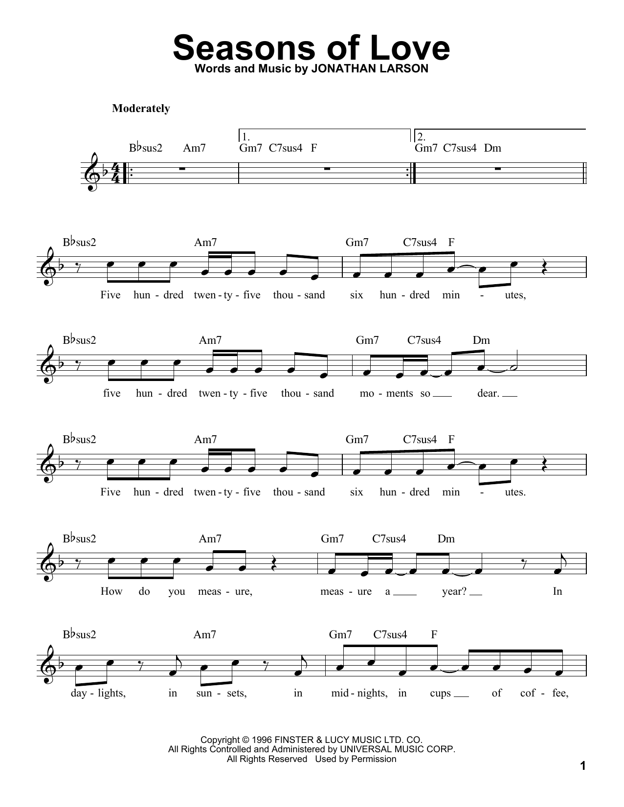 Download Cast of Rent Seasons Of Love Sheet Music and learn how to play Voice PDF digital score in minutes