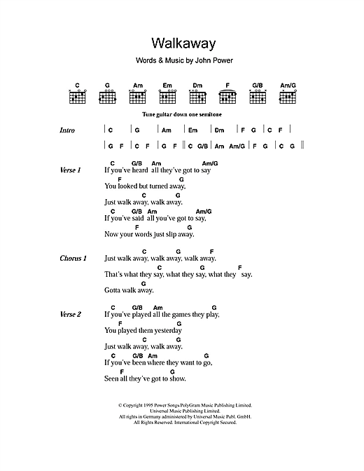 Download Cast Walkaway Sheet Music and learn how to play Piano, Vocal & Guitar PDF digital score in minutes