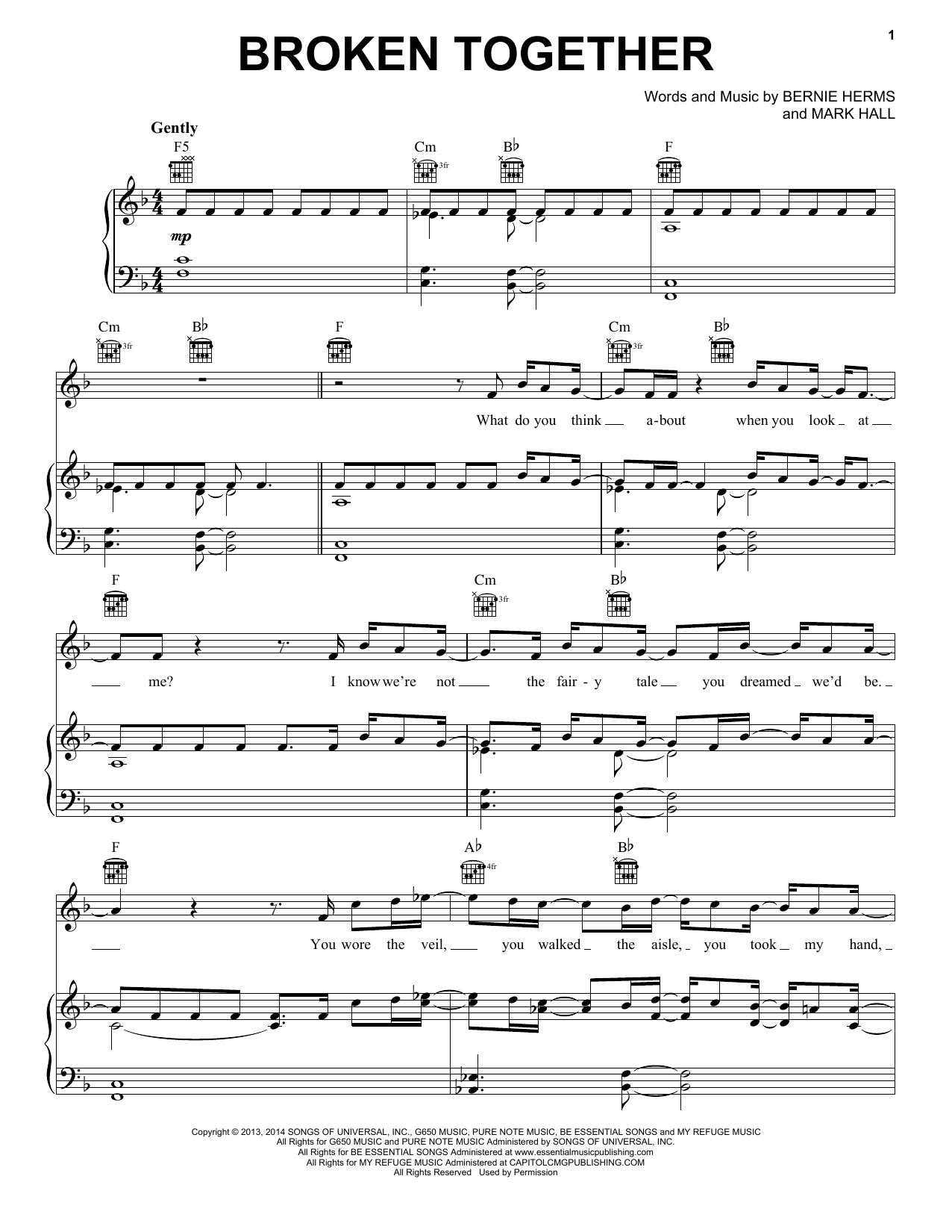 Download Casting Crowns Broken Together Sheet Music and learn how to play Piano, Vocal & Guitar (Right-Hand Melody) PDF digital score in minutes