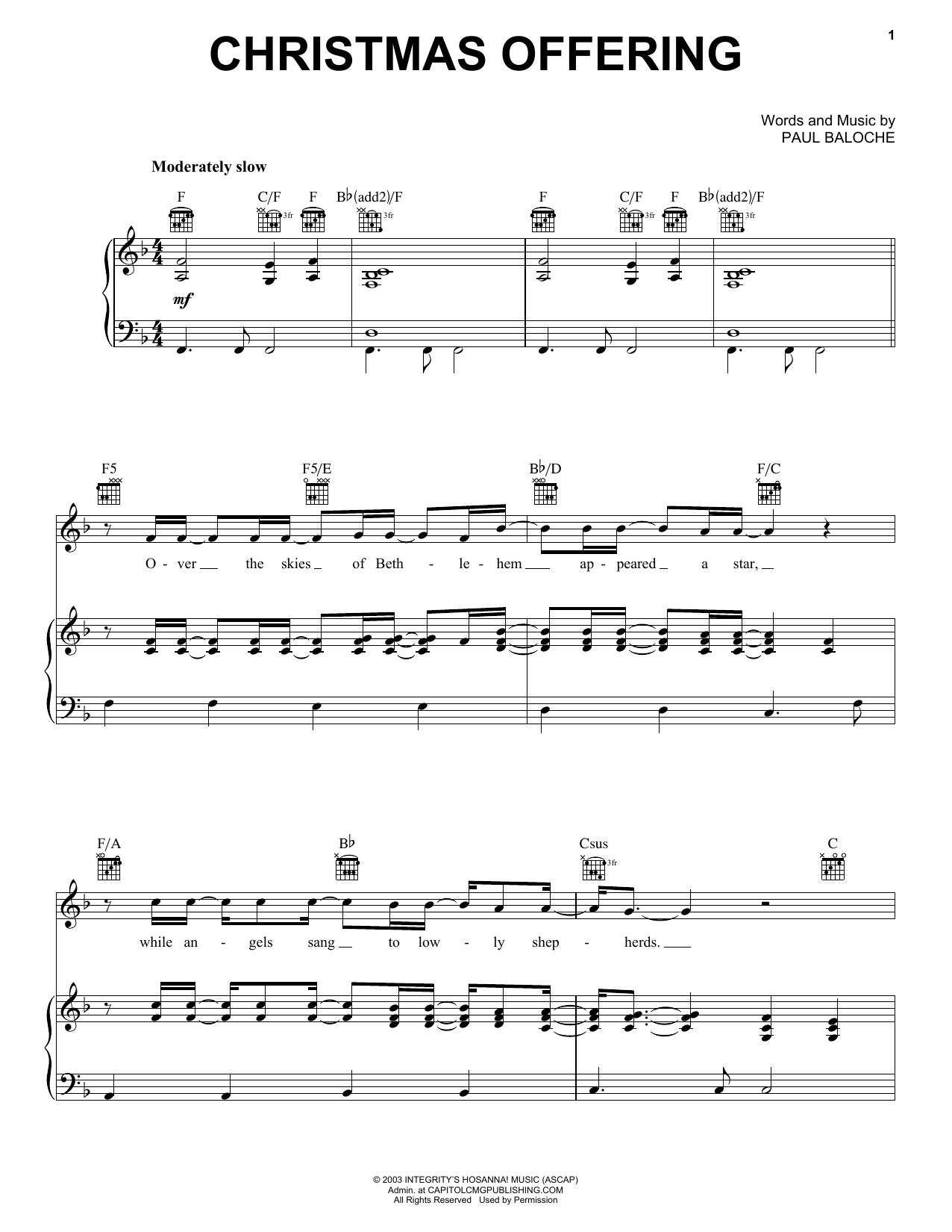 Download Paul Baloche Christmas Offering Sheet Music and learn how to play Piano, Vocal & Guitar (Right-Hand Melody) PDF digital score in minutes