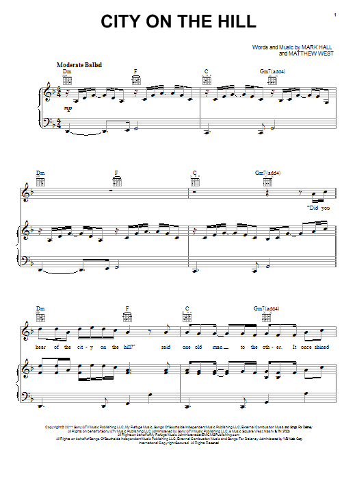 Download Casting Crowns City On The Hill Sheet Music and learn how to play Piano, Vocal & Guitar (Right-Hand Melody) PDF digital score in minutes