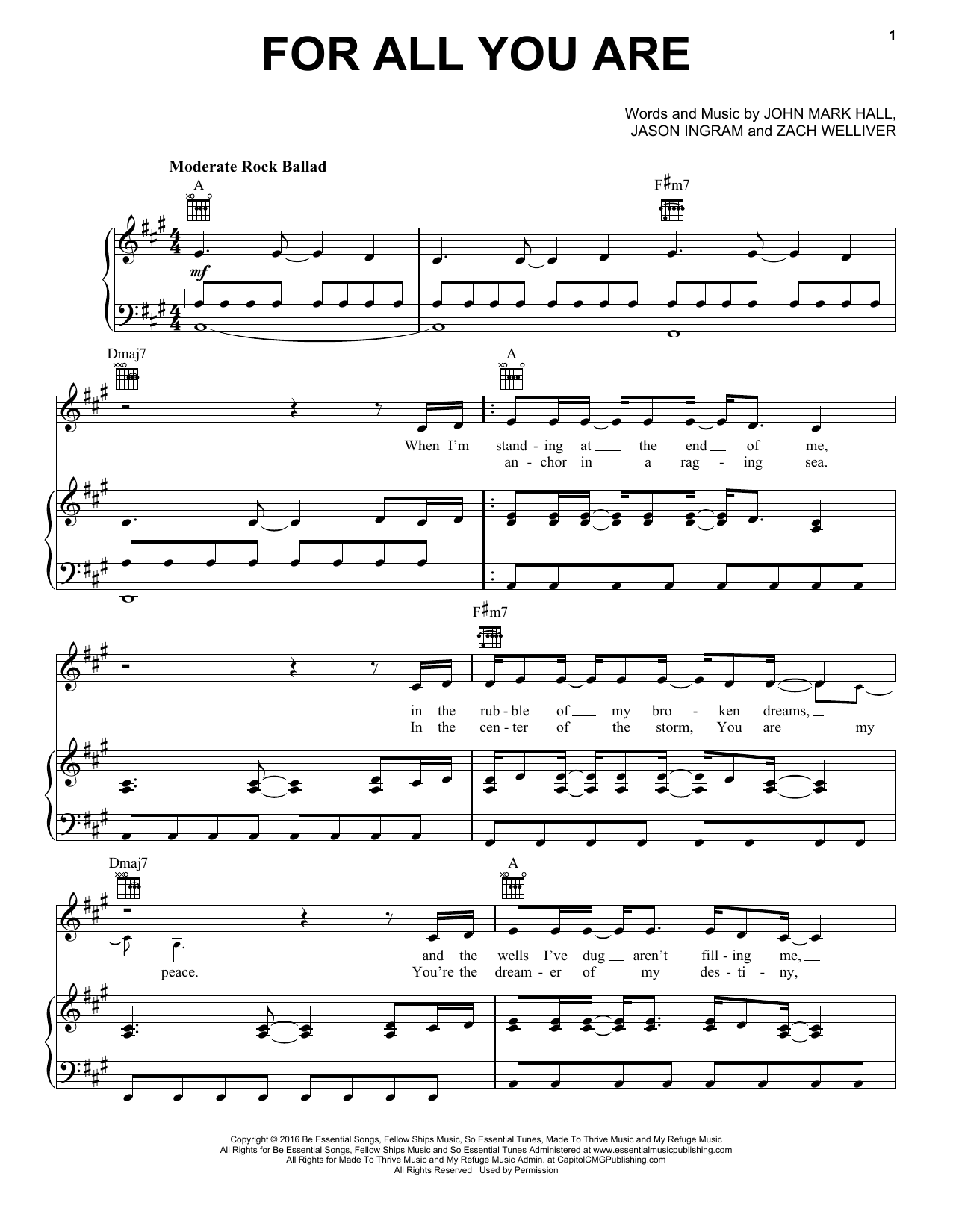 Download Casting Crowns For All You Are Sheet Music and learn how to play Piano, Vocal & Guitar (Right-Hand Melody) PDF digital score in minutes