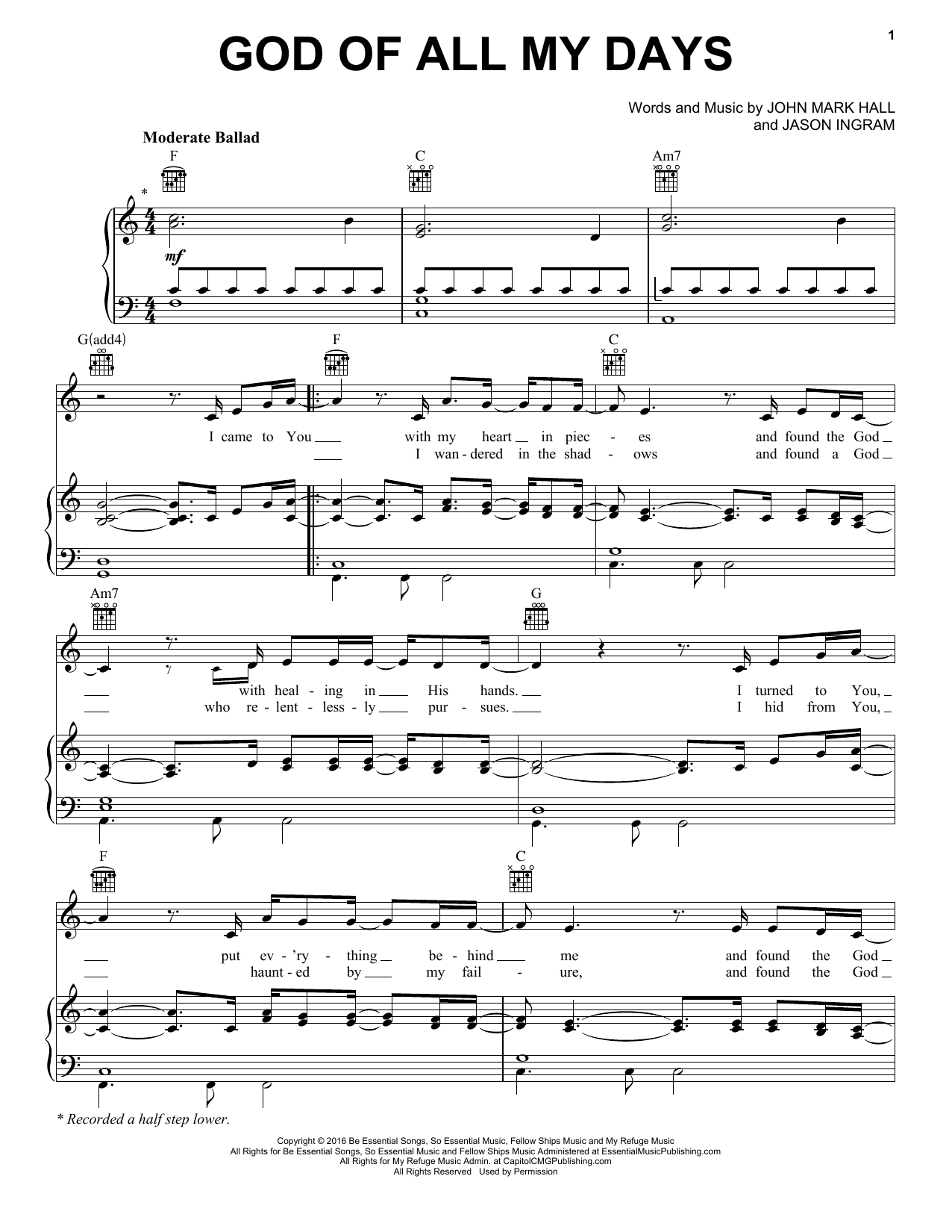 Download Casting Crowns God Of All My Days Sheet Music and learn how to play Piano, Vocal & Guitar (Right-Hand Melody) PDF digital score in minutes