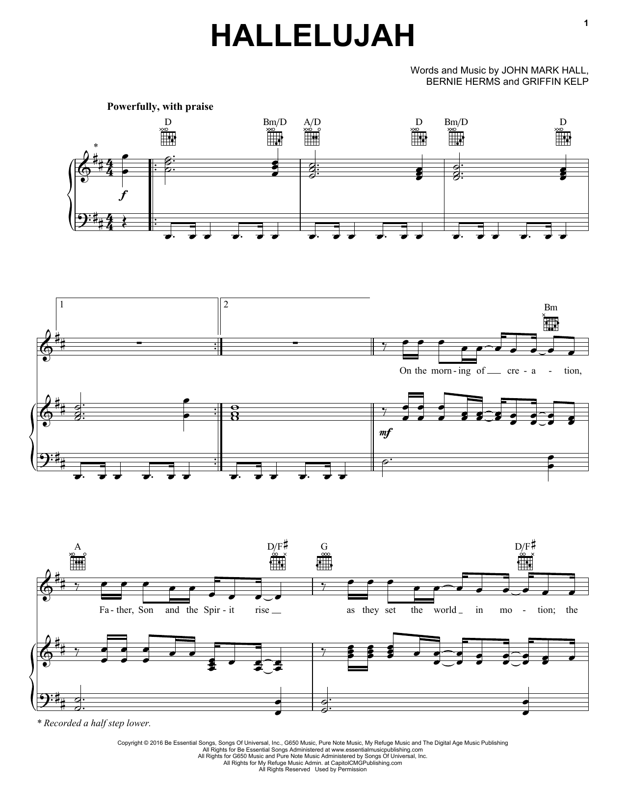 Download Casting Crowns Hallelujah Sheet Music and learn how to play Piano, Vocal & Guitar (Right-Hand Melody) PDF digital score in minutes