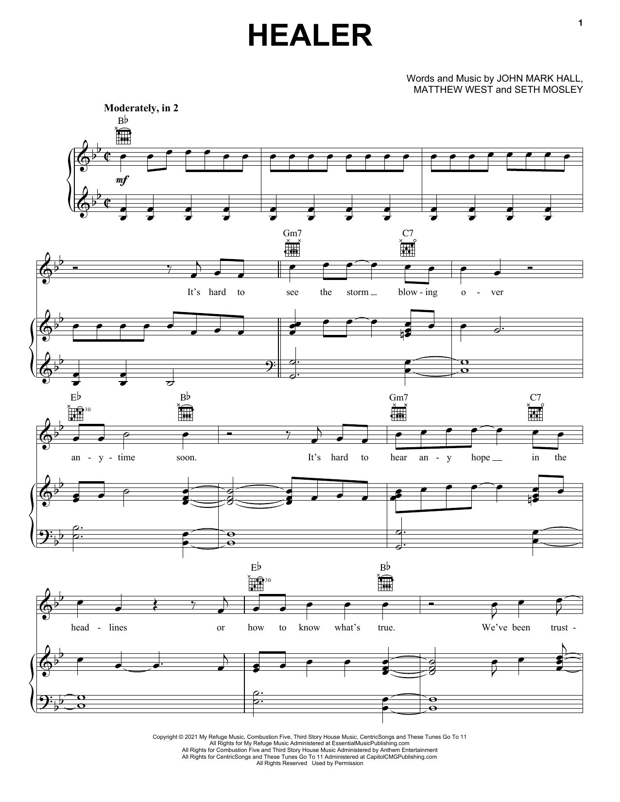 Download Casting Crowns Healer Sheet Music and learn how to play Piano, Vocal & Guitar Chords (Right-Hand Melody) PDF digital score in minutes