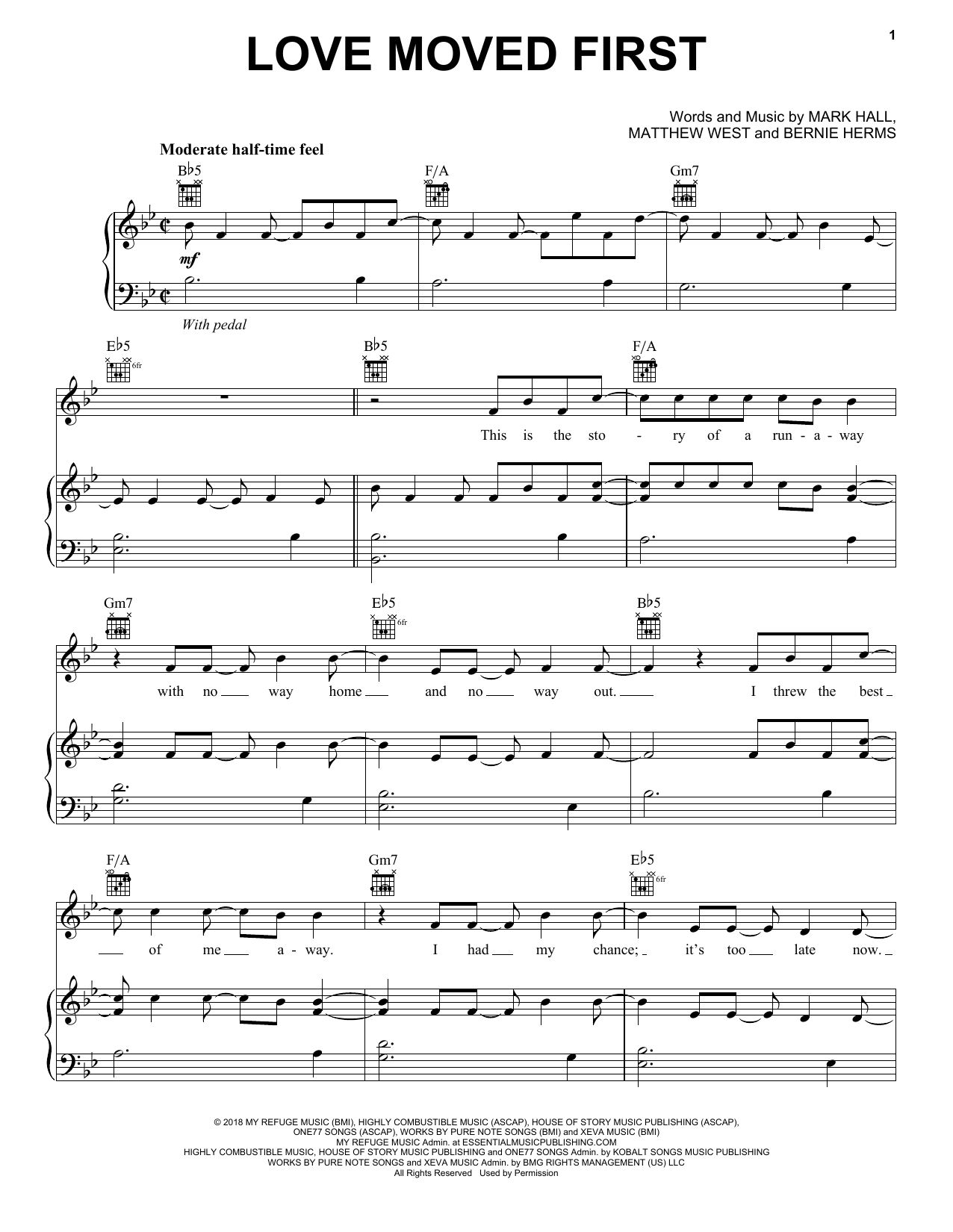 Download Casting Crowns Love Moved First Sheet Music and learn how to play Piano, Vocal & Guitar Chords (Right-Hand Melody) PDF digital score in minutes
