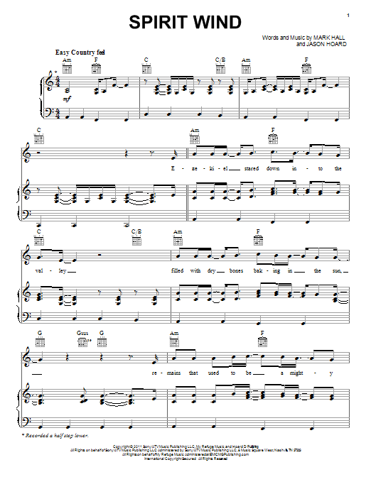 Download Casting Crowns Spirit Wind Sheet Music and learn how to play Piano, Vocal & Guitar (Right-Hand Melody) PDF digital score in minutes