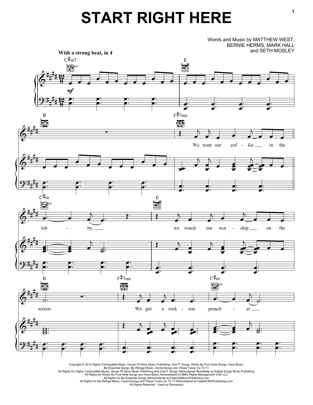 Download Casting Crowns Start Right Here Sheet Music and learn how to play Piano, Vocal & Guitar Chords (Right-Hand Melody) PDF digital score in minutes