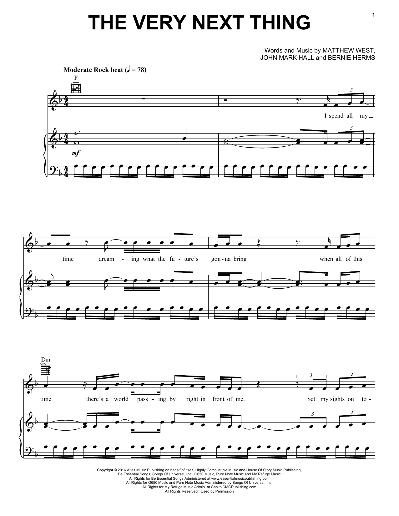 Download Casting Crowns The Very Next Thing Sheet Music and learn how to play Piano, Vocal & Guitar (Right-Hand Melody) PDF digital score in minutes