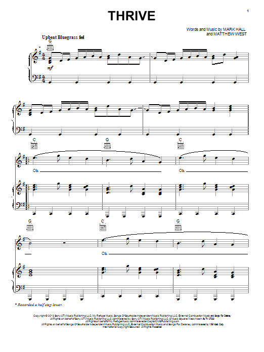 Download Casting Crowns Thrive Sheet Music and learn how to play Piano, Vocal & Guitar (Right-Hand Melody) PDF digital score in minutes