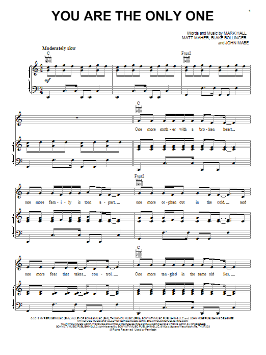 Download Casting Crowns You Are The Only One Sheet Music and learn how to play Piano, Vocal & Guitar (Right-Hand Melody) PDF digital score in minutes