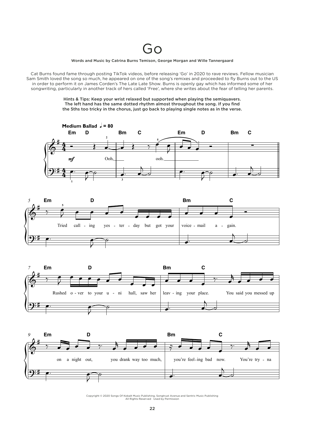 Download Cat Burns go Sheet Music and learn how to play Really Easy Piano PDF digital score in minutes