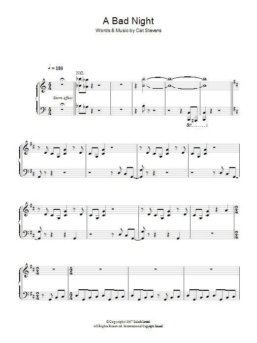 Download Cat Stevens A Bad Night Sheet Music and learn how to play Lyrics & Chords PDF digital score in minutes