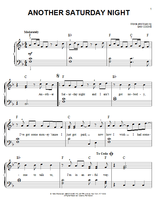 Download Cat Stevens Another Saturday Night Sheet Music and learn how to play Easy Piano PDF digital score in minutes