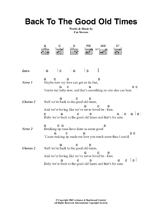 Download Cat Stevens Back To The Good Old Times Sheet Music and learn how to play Lyrics & Chords PDF digital score in minutes