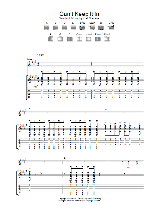 Download Cat Stevens Can't Keep It In Sheet Music and learn how to play Lyrics & Chords PDF digital score in minutes