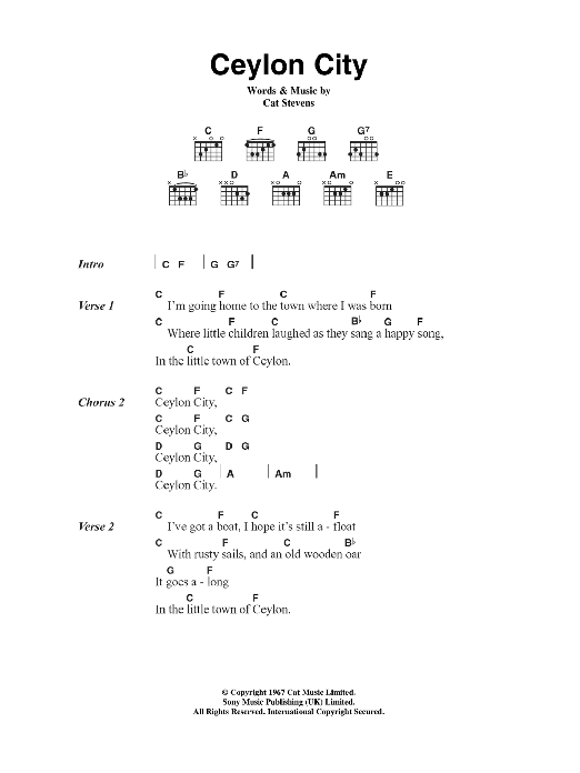 Download Cat Stevens Ceylon City Sheet Music and learn how to play Lyrics & Chords PDF digital score in minutes
