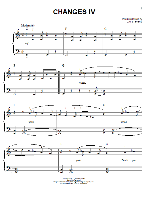 Download Cat Stevens Changes IV Sheet Music and learn how to play Lyrics & Chords PDF digital score in minutes