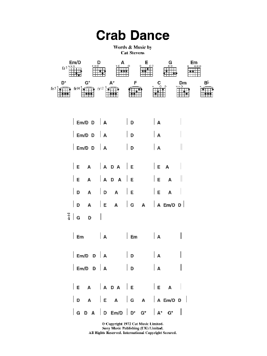 Download Cat Stevens Crab Dance Sheet Music and learn how to play Lyrics & Chords PDF digital score in minutes