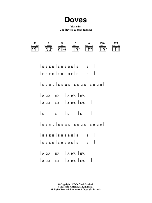 Download Cat Stevens Doves Sheet Music and learn how to play Lyrics & Chords PDF digital score in minutes