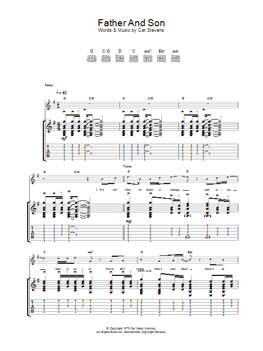 Download Cat Stevens Father And Son Sheet Music and learn how to play Guitar Tab PDF digital score in minutes